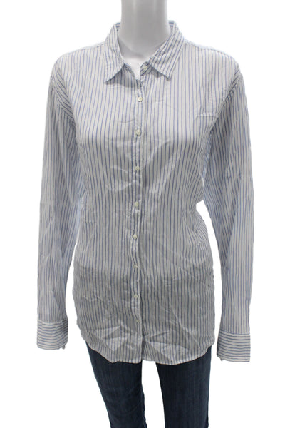 Xirena Women Striped Cotton Collared Button-Up Long Sleeve White Size L