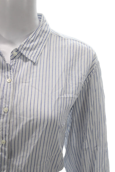 Xirena Women Striped Cotton Collared Button-Up Long Sleeve White Size L