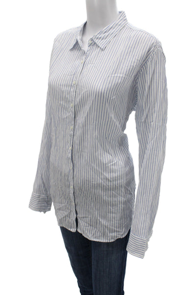 Xirena Women Striped Cotton Collared Button-Up Long Sleeve White Size L