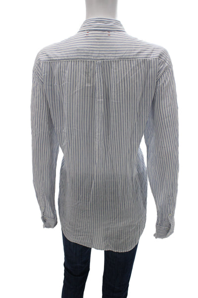 Xirena Women Striped Cotton Collared Button-Up Long Sleeve White Size L