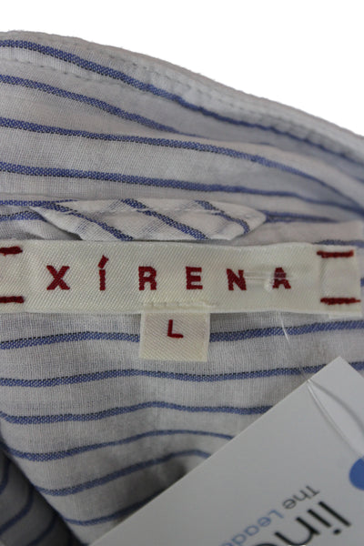 Xirena Women Striped Cotton Collared Button-Up Long Sleeve White Size L