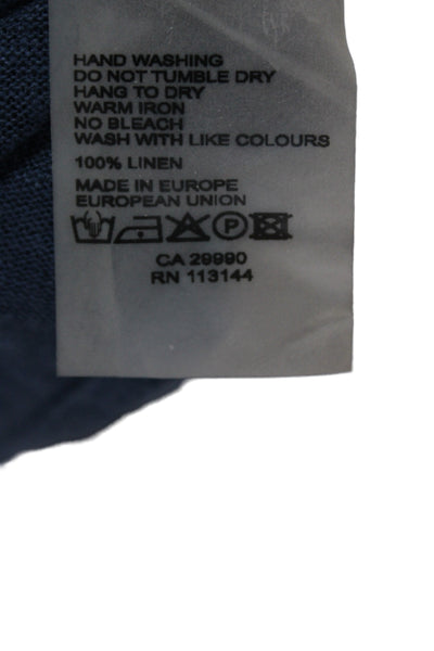 Majestic Filatures Women Tunic Button-Up Collared Linen Long Sleeve Blue Size 4