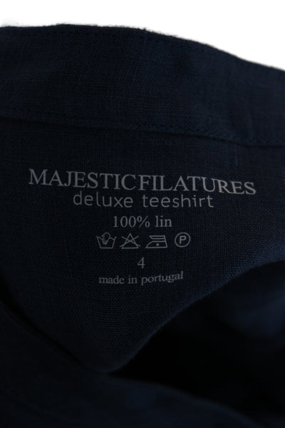 Majestic Filatures Women Tunic Button-Up Collared Linen Long Sleeve Blue Size 4