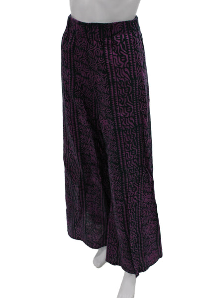 Kahindo Women Wide-Leg Pants Purple 100% Cotton Geometric Pull On Size S