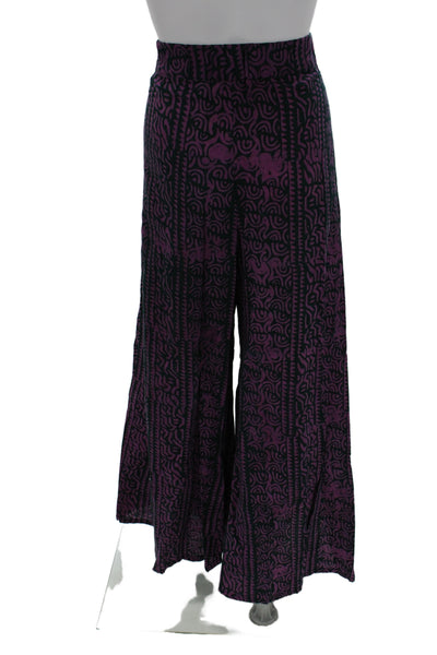 Kahindo Women Wide-Leg Pants Purple 100% Cotton Geometric Pull On Size S