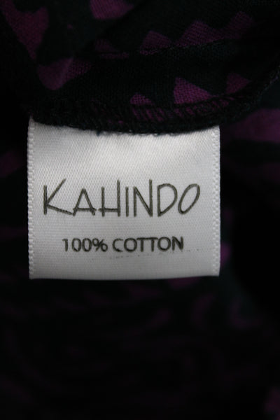 Kahindo Women Wide-Leg Pants Purple 100% Cotton Geometric Pull On Size S