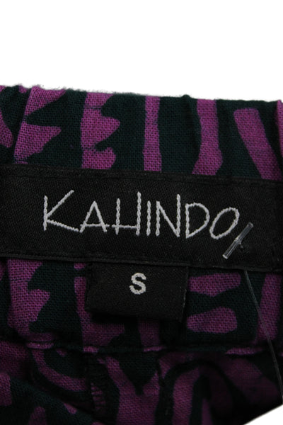 Kahindo Women Wide-Leg Pants Purple 100% Cotton Geometric Pull On Size S