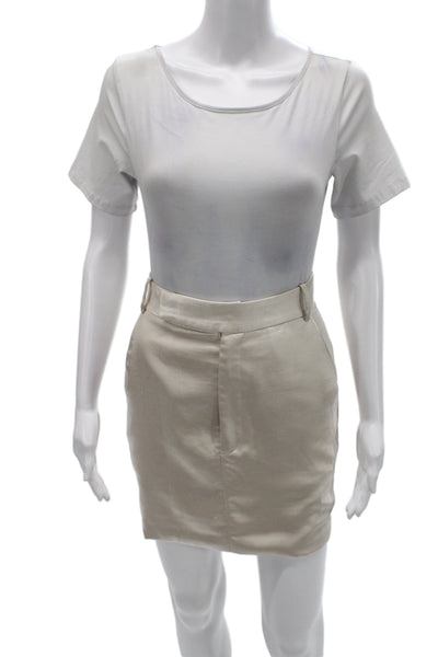 Third Form Womens Straight Pencil Mini Skirt Beige Polyester Buckle Size 4