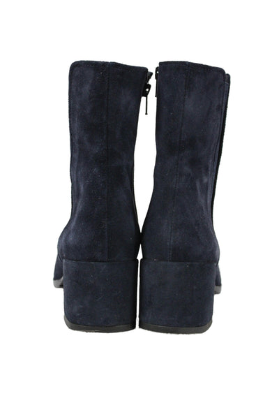 Homers Womens Suede Block Heels Ankle Boots Shoes Navy Size 9.5