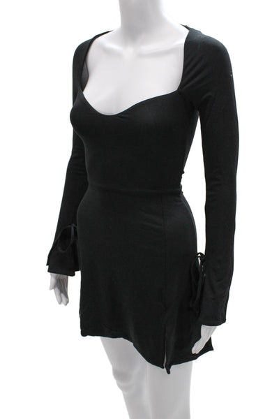Oh Polly Womens Mini Dress Black Sweetheart Long Sleeve Modal Size 2