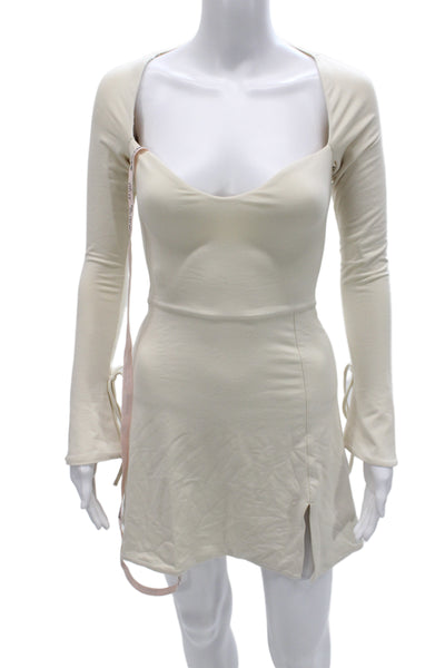 Oh Polly Women Ivory Mini Dress Long Sleeve Sweetheart Size 2