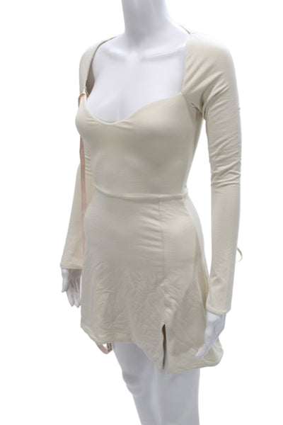 Oh Polly Women Ivory Mini Dress Long Sleeve Sweetheart Size 2