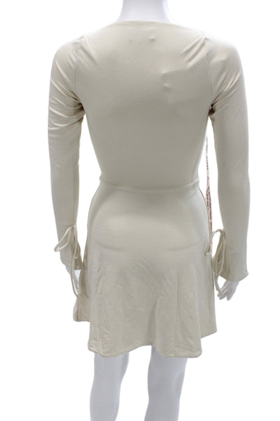Oh Polly Women Ivory Mini Dress Long Sleeve Sweetheart Size 2