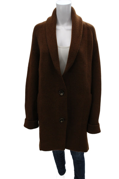 Zara Women Overcoat Brown Acrylic Button Long Sleeve Size M
