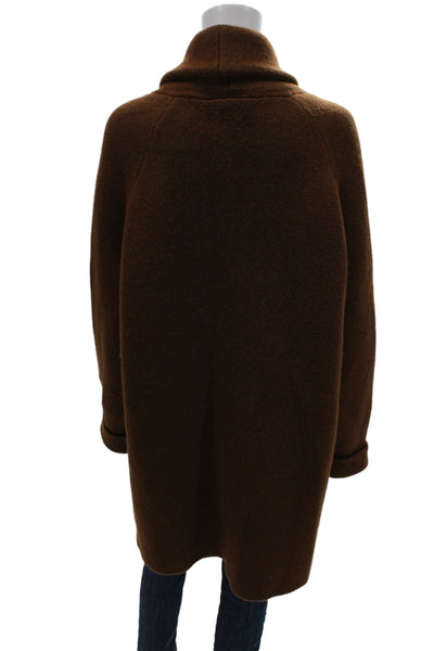 Zara Women Overcoat Brown Acrylic Button Long Sleeve Size M