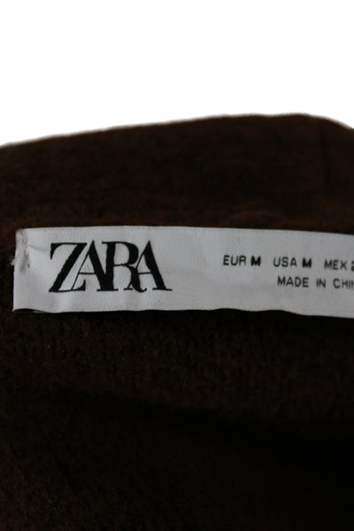 Zara Women Overcoat Brown Acrylic Button Long Sleeve Size M