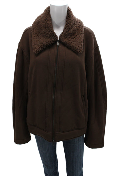 Athleta Womens Basic Jacket Brown Modal Spandex Zip Long Sleeve Size L Tall