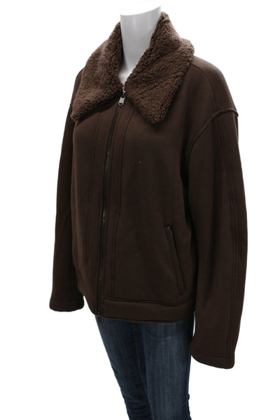 Athleta Womens Basic Jacket Brown Modal Spandex Zip Long Sleeve Size L Tall