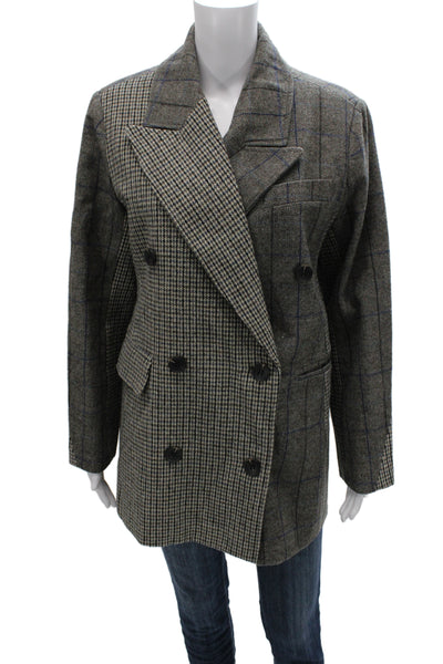 7 For All Mankind Womens Blazer Gray Plaid Polyester Button Long Sleeve Size M