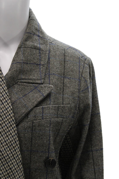 7 For All Mankind Womens Blazer Gray Plaid Polyester Button Long Sleeve Size M