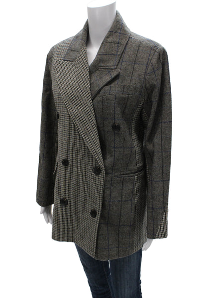 7 For All Mankind Womens Blazer Gray Plaid Polyester Button Long Sleeve Size M