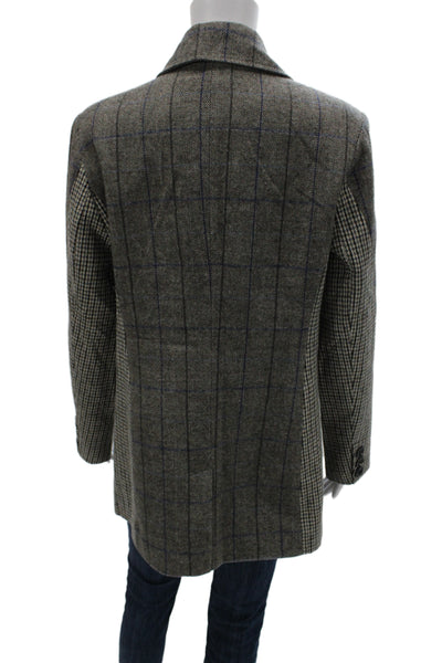 7 For All Mankind Womens Blazer Gray Plaid Polyester Button Long Sleeve Size M
