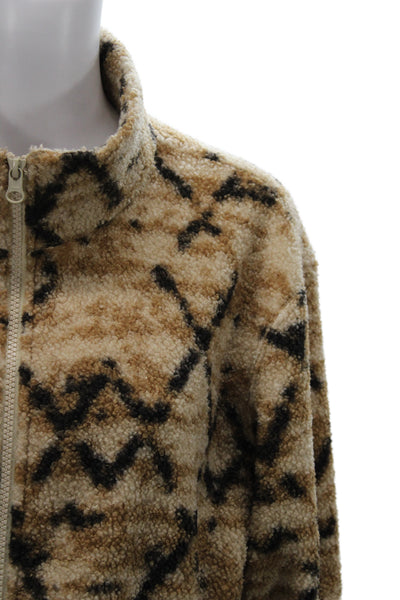 Marine Layer Unisex Adults Beige Geometric Bomber Jacket Zip Polyester Size L