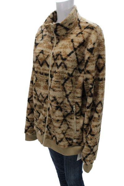 Marine Layer Unisex Adults Beige Geometric Bomber Jacket Zip Polyester Size L