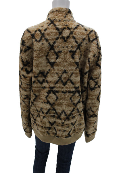 Marine Layer Unisex Adults Beige Geometric Bomber Jacket Zip Polyester Size L