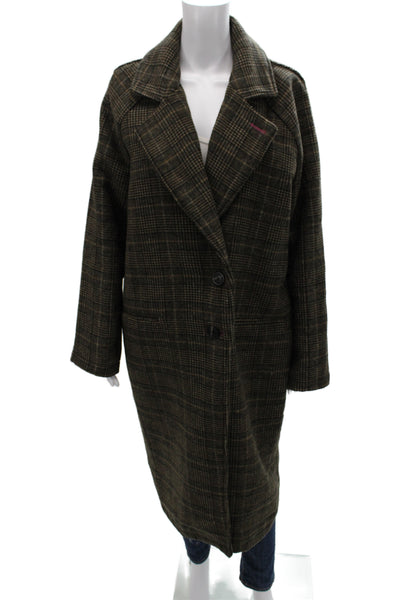 Avec Les Filles Womens Brown Plaid Button Coat Long Sleeve Size L