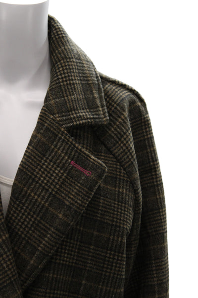 Avec Les Filles Womens Brown Plaid Button Coat Long Sleeve Size L