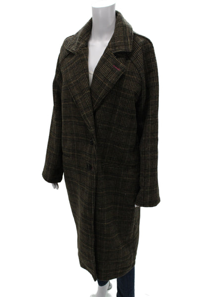 Avec Les Filles Womens Brown Plaid Button Coat Long Sleeve Size L