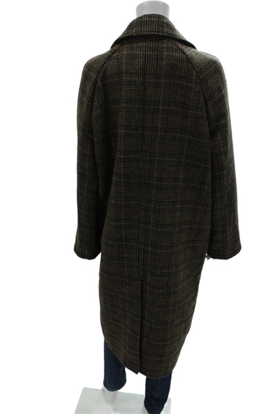 Avec Les Filles Womens Brown Plaid Button Coat Long Sleeve Size L