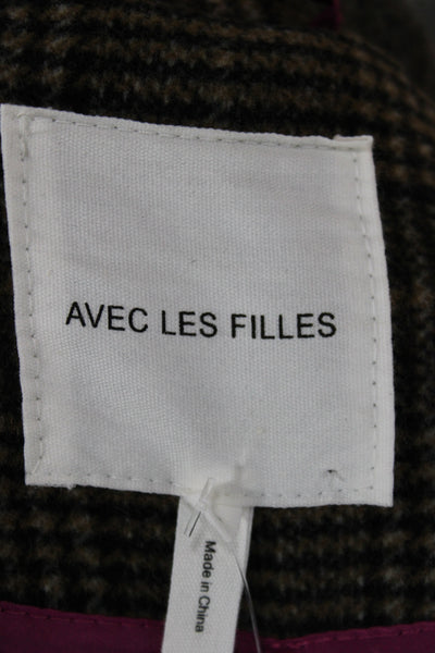 Avec Les Filles Womens Brown Plaid Button Coat Long Sleeve Size L
