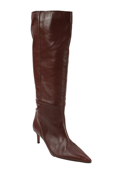 Zara Womens Leather Pointed Toe Mid-Calf Boots Brown Size 41 11