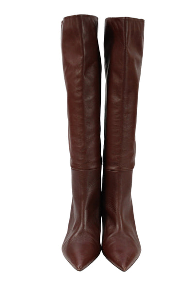 Zara Womens Leather Pointed Toe Mid-Calf Boots Brown Size 41 11
