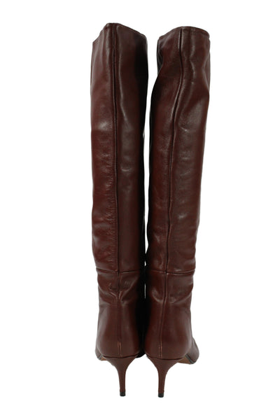 Zara Womens Leather Pointed Toe Mid-Calf Boots Brown Size 41 11