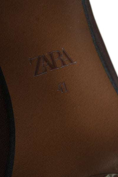 Zara Womens Leather Pointed Toe Mid-Calf Boots Brown Size 41 11