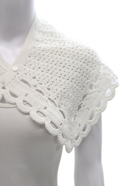 Designer Womens Crochet Buttoned Collar Dickie White Size 29" x 9"