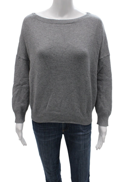 Designer Womens Pullover Sweater Gray Boat Neck Long Sleeve Polyester Size L