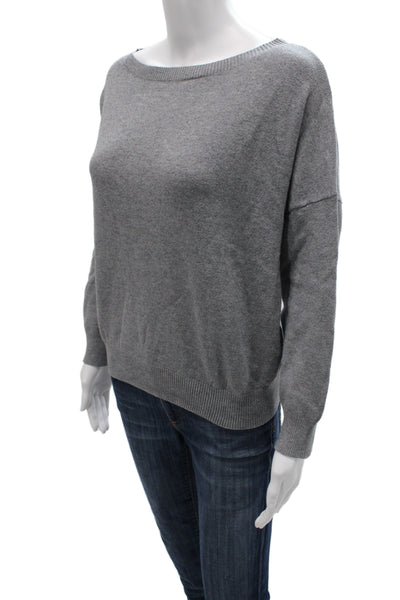 Designer Womens Pullover Sweater Gray Boat Neck Long Sleeve Polyester Size L