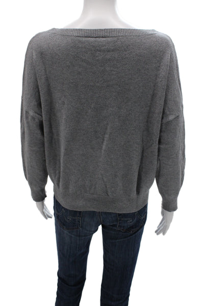 Designer Womens Pullover Sweater Gray Boat Neck Long Sleeve Polyester Size L