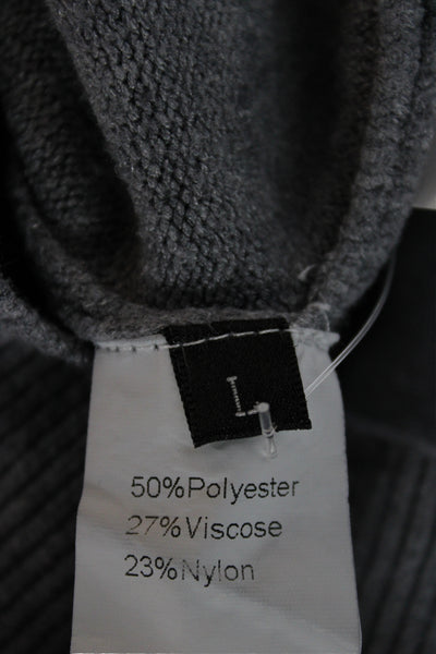 Designer Womens Pullover Sweater Gray Boat Neck Long Sleeve Polyester Size L