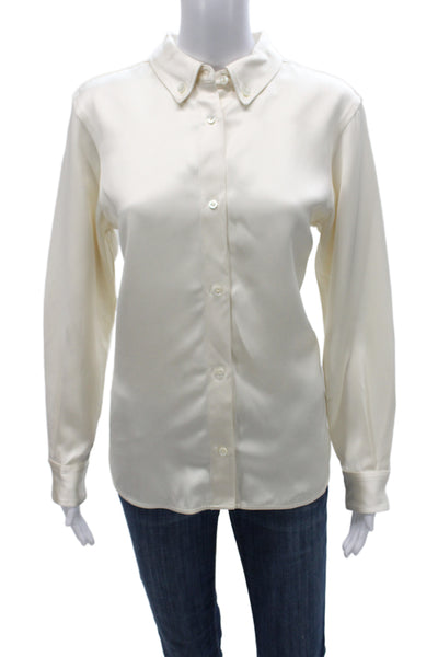 COS Unisex Collared Button-Up Blouse Ivory Viscose Long Sleeve Size 10