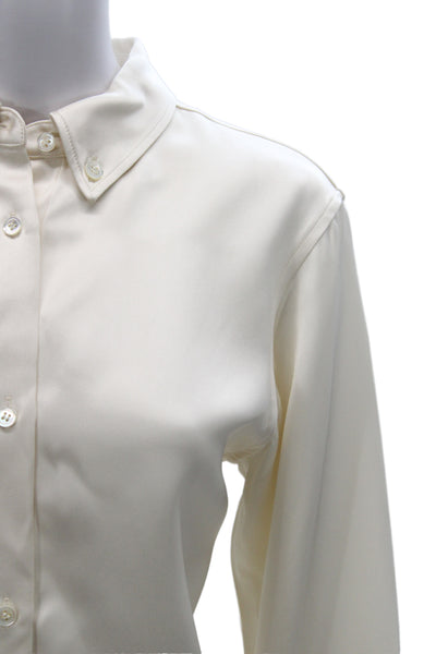 COS Unisex Collared Button-Up Blouse Ivory Viscose Long Sleeve Size 10