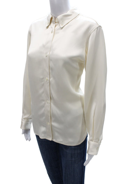 COS Unisex Collared Button-Up Blouse Ivory Viscose Long Sleeve Size 10