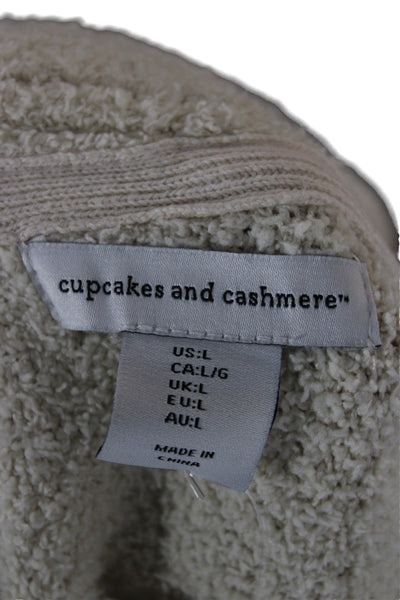 Cupcakes And Cashmere Womens Cardigan Beige Collared Long Sleeve Size L