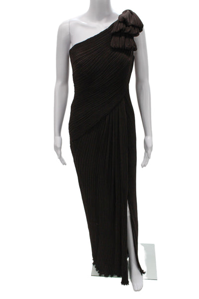 Tadashi Shoji Womens One Shoulder Brown Maxi Dress 100% Polyester Size 4