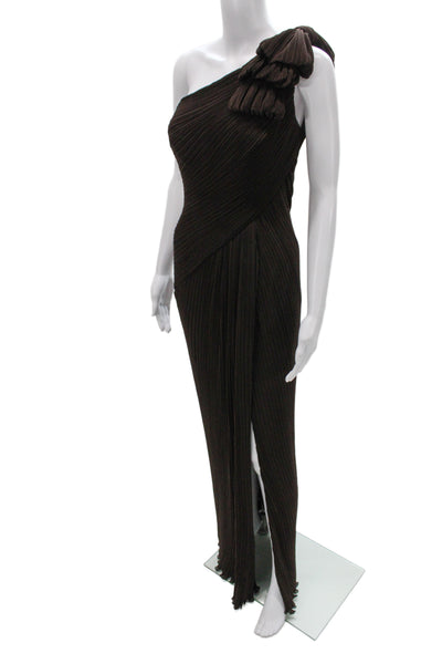 Tadashi Shoji Womens One Shoulder Brown Maxi Dress 100% Polyester Size 4