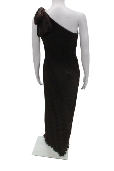 Tadashi Shoji Womens One Shoulder Brown Maxi Dress 100% Polyester Size 4